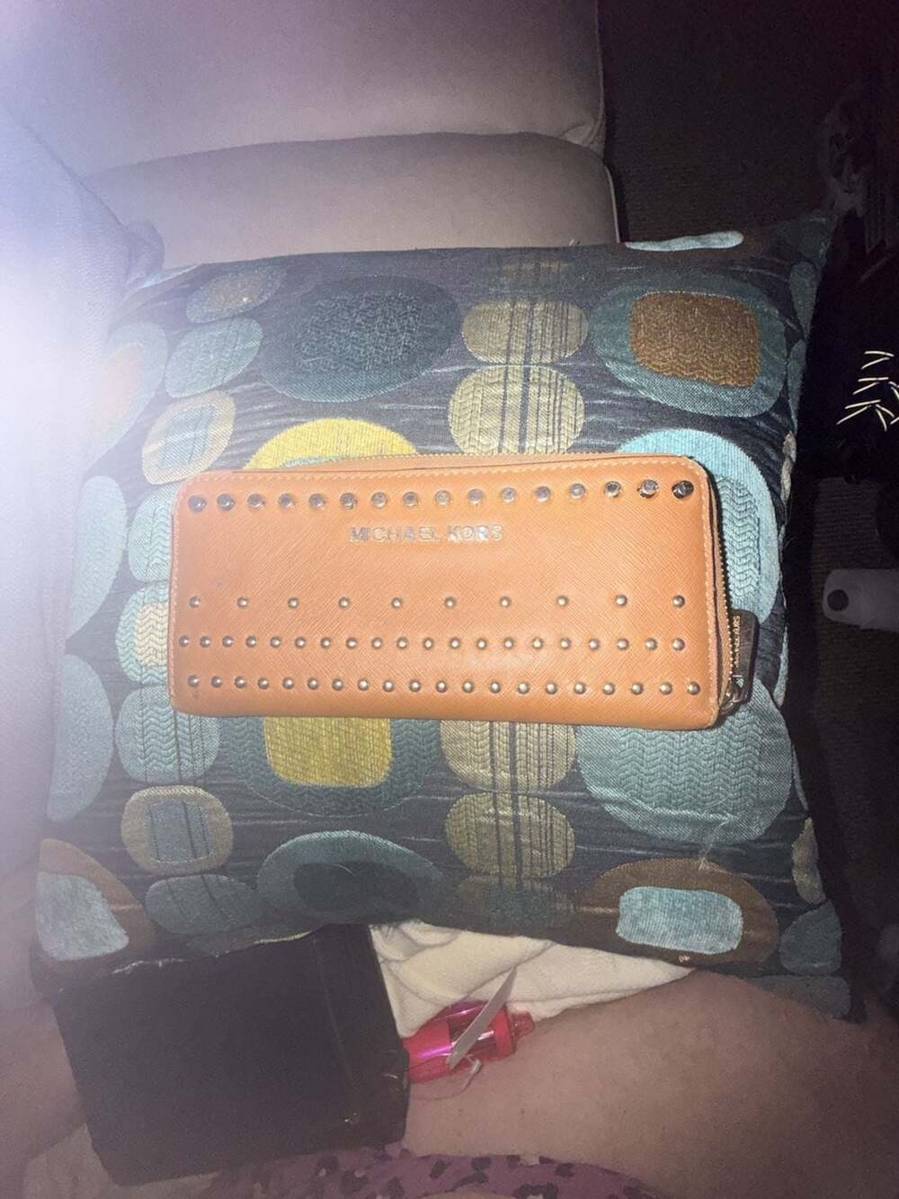 Michael Kors Saffiano Leather Studded Zip Around Continental Wallet
